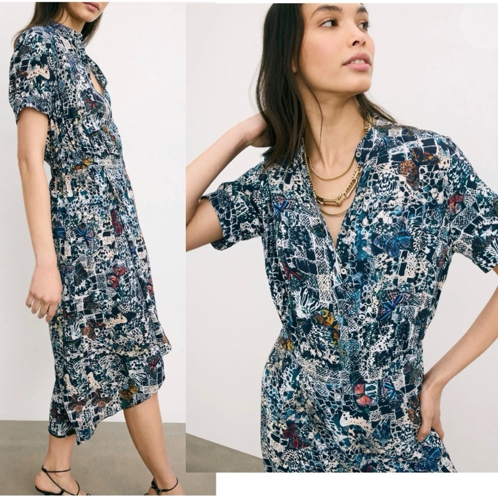 Zadig & Voltaire Rimaz Soft Butterflies Short Sleeve Asymmetrical Midi Dress NEW - Picture 5 of 14
